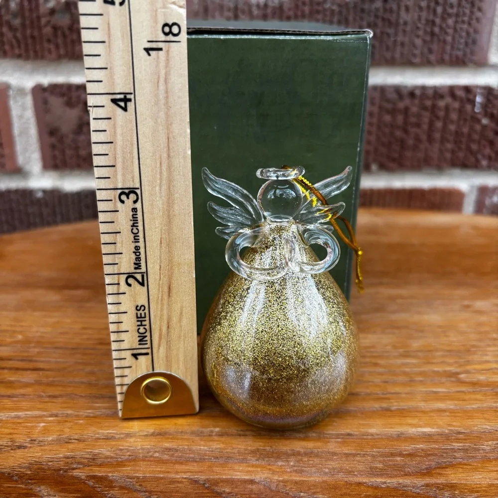 Praying Angel Ornament Cracker Barrel Season of Glory Gold Glitter Glass 3
